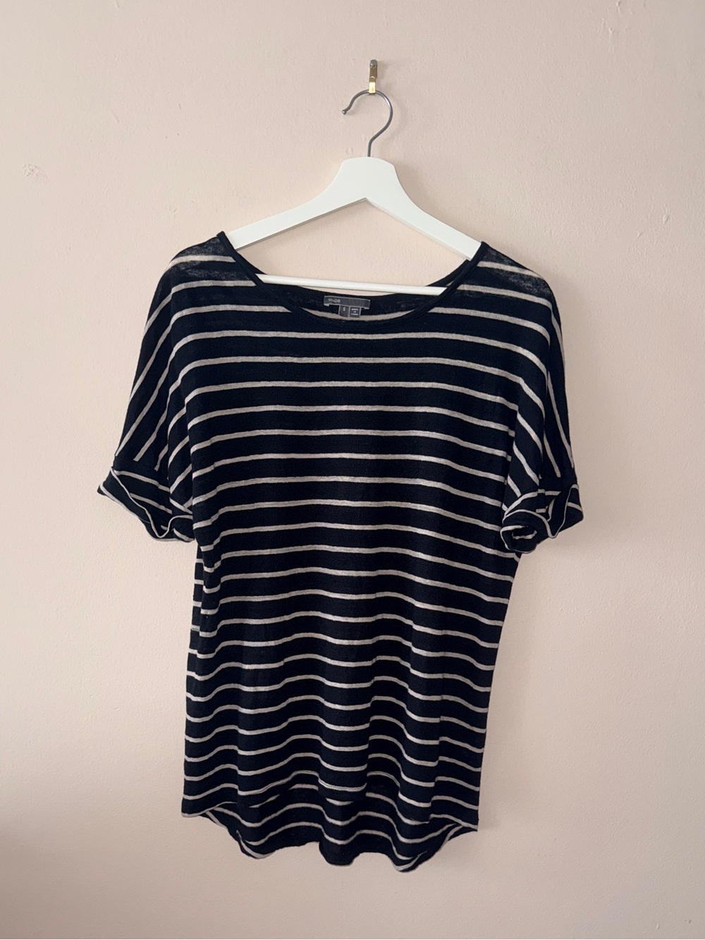 Vince Linen Black and White Striped Oversized Short Sleeve - S
